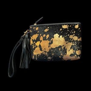 Leather & hide gold splattered wristlet